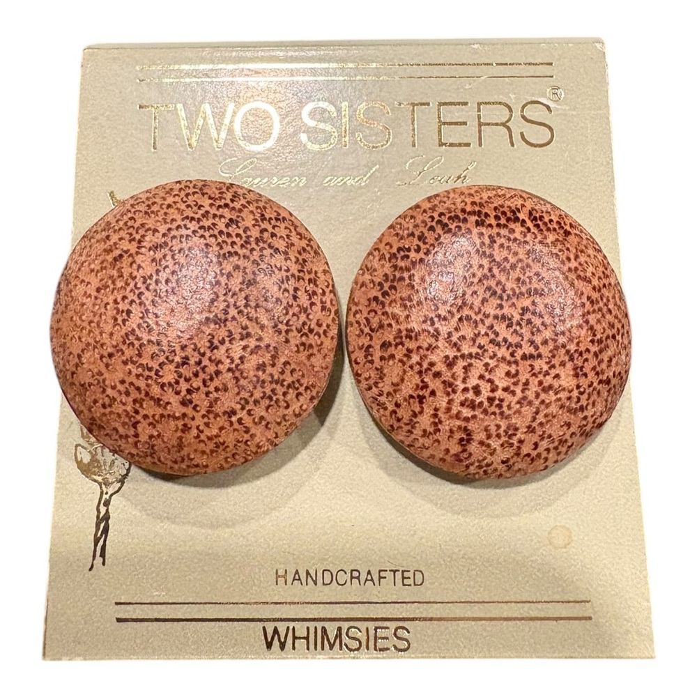 Two Sisters “Whimsies” Handcrafted Wooden Dome Post Earrings Vintage 80s J19